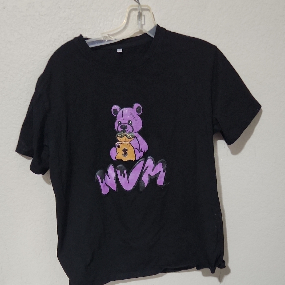 Nvm Shirt Graphic Bear Womens Size L Teddy Bear Black Purple